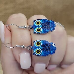 MIDNIGHT BLUE OWL CHARM EARRINGS